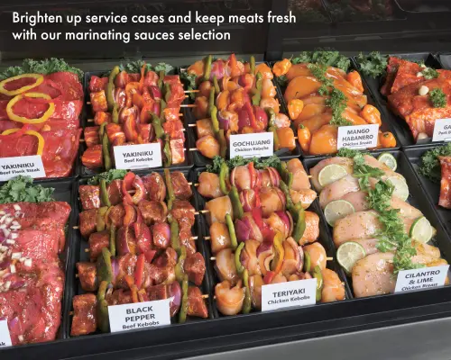 Brighten up service cases and keep meats fresh with our marinating sauces selection